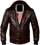 Men's Outerwear A2 Cockpit Pilot Military Brown Bomber Jacket with US Flag Jacket - MNCLeather